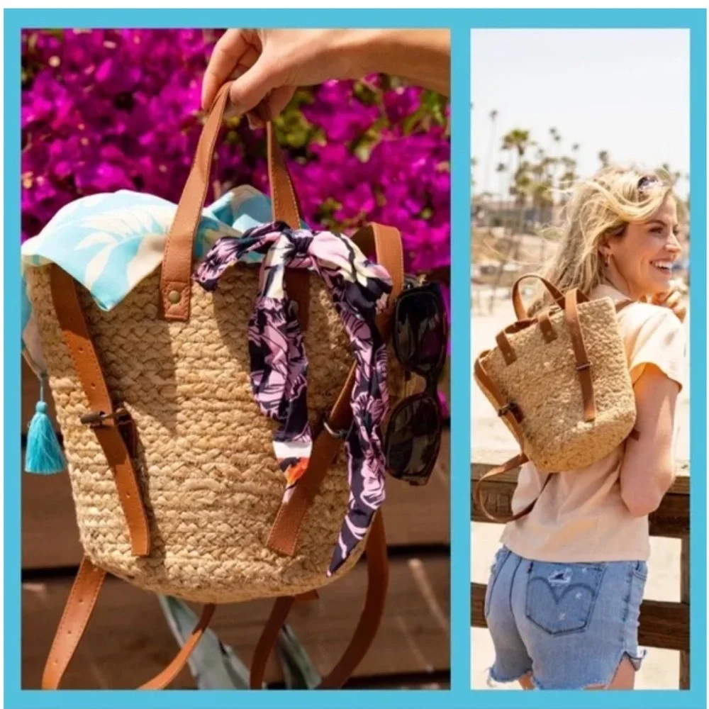 XIX Palms insulated Tan Straw Tote Bag